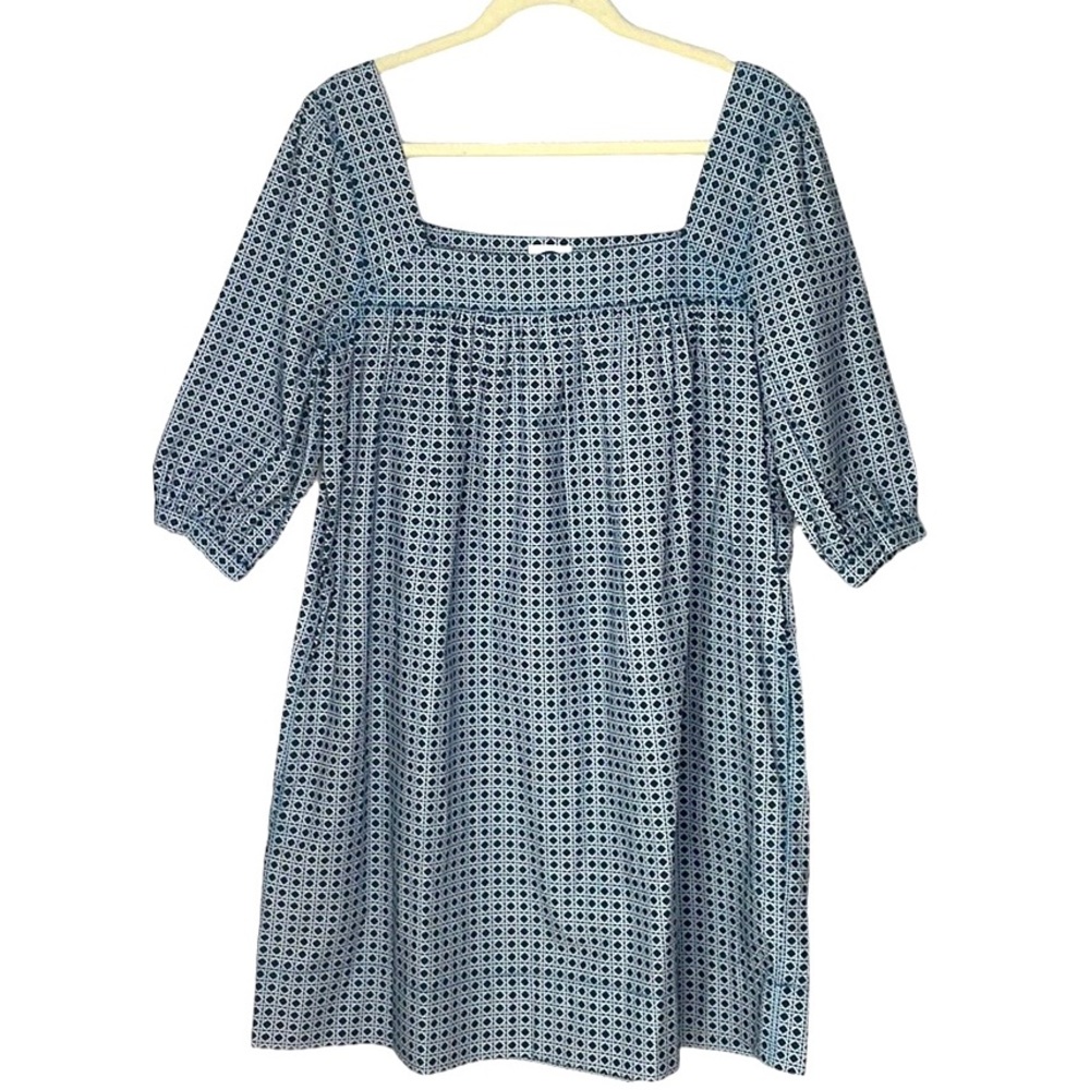 navyBLEU BRAND, NWOT COTTON SQAURE NECK 3/4 SLEEVE LOOSE MINI DRESS w/ POCKETS